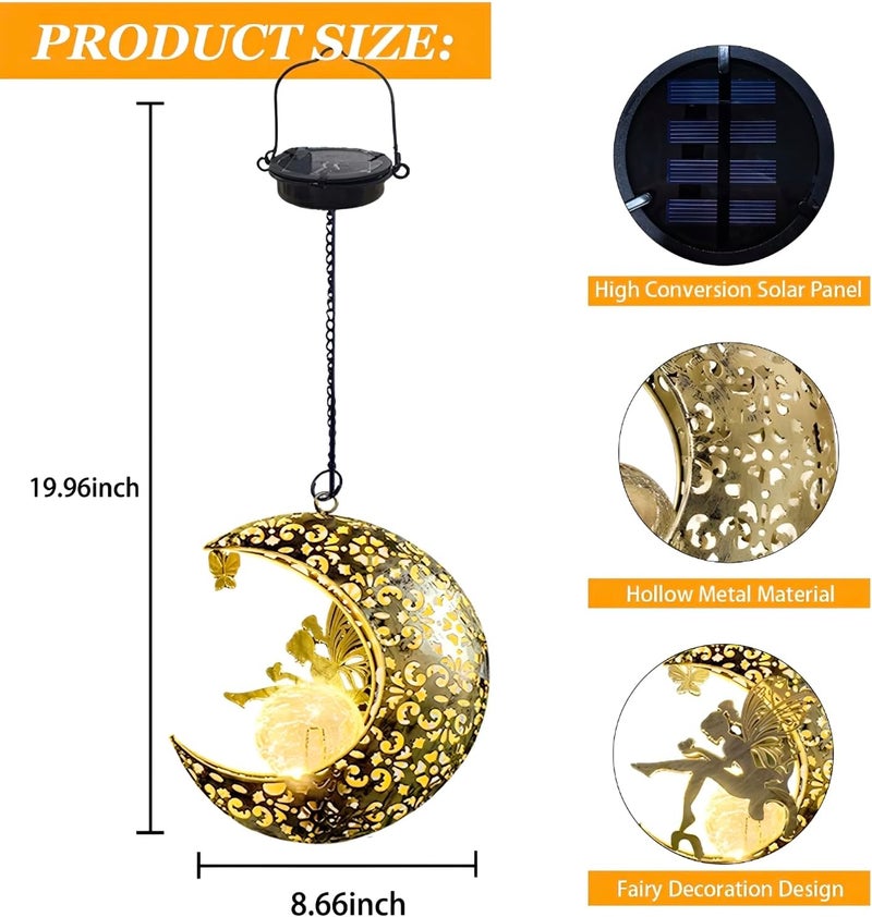 CF Solar Garden Fairy Statues Decor Hanging Lights,Outdoor Moon Decorations Metal Yard Art,Housewarming for Patio,Wall,Fences,Trail,Great Gift Idea for Gardening Mom and Grandma - Image 3